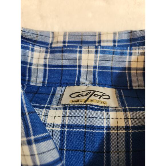 CalTop Shirt Mens 3XL Blue Plaid Short Sleeve Preppy Vacation Made In USA Vtg - Picture 2 of 9
